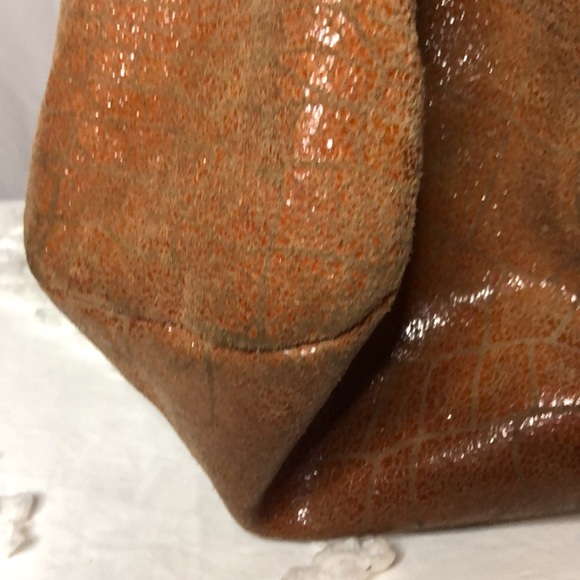 LOLA BERNARD MODENA burnt Orange croc embossed leather/suede shoulder handbag. - Picture 6 of 16